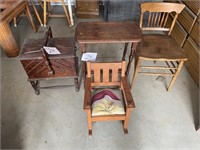 Table, chairs, sewing box