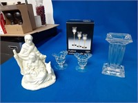 Nativity Scene, 2 candlestick,3 Votive Candles
