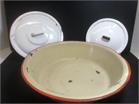 Enamelware large Dish Basin & 2 Lids