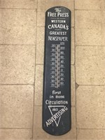 Vintage Free Press thermometer., approx. 39"