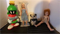 Andy Panda piggy bank, 2 vintage Barbies and a