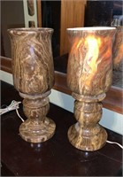 2 Large carved Italian marble lamps, each one