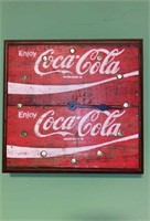 Coca-Cola wood crate wall clock, missing one