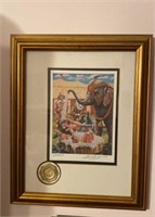 Circus clown framed print, hand signed and