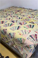 2 Large antique quilts, queen size , one fan