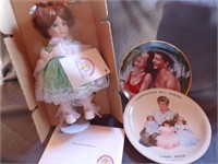 PORCELIN DOLL AND 2 COLLECTOR PLATES