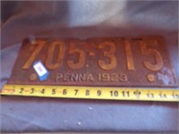 1923 PA LICENSE PLATE