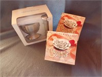 SILVER PLATED ROSE JEWLERY BOXES AND MORTER PASTIE