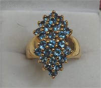 (WW) Ladies Sterling Gold Tone Blue Stone Ring