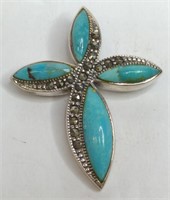 (XX) Sterling Silver Turquoise Cross Pendant