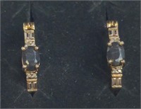 (XX) Sterling Gold Tone Black Stone Earrings
