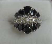 (AW) Ladies Sterling Silver Black Stone Ring