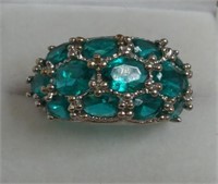 (AW) Ladies Sterling Silver Green Sapphire Ring