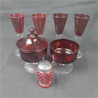 7 Pcs Red Glass with Clear Stems