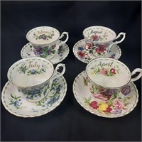 4 x Royal Albert Flower of the Month Tea Cup Sets