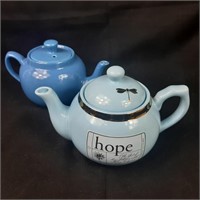 2 x Blue Tea Pots
