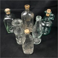6 x Vintage Clear Glass Bottles