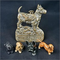 Miniature Dogs and Brass Scottie Figure