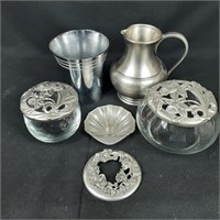 6 x Glass and Pewter Decor Items