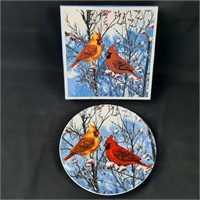 4 x Winter Cardinal Boxed Plate Set