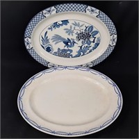 2 x Large Blue Design Platters