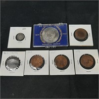 6 x Antique British Coins & Churchill Crown