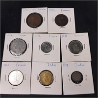 8 x French and Indian Vintage Coins
