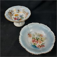 Limoges Pedestal Bowl and Footed Bowl