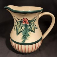 Hand Painted Christmas Holly Pitcher