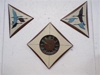 Mid century MCM clock & 2 matching wall plaques