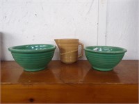 2 Stoneware bowls & Royer's advertising pitcher