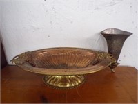 Ornate Copper oval bowl and wall sconce