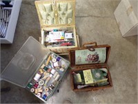 2 sewing boxes and 1 craft box with contents