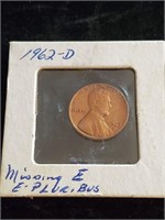 1962-D Penny (Missing E)
