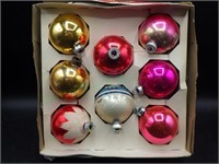 VTG Shiny Brite box of 8 mercury glass large balls