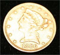 1886 5 Dollar Gold Coin