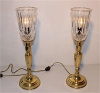 Pair brass lamps w glass votive shades