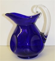 Cobalt blue pitcher w applied handle