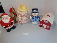 Pig , Snowman, Santa & Barn Cookie Jar