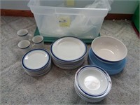 Blue Striped Dishes,  in Clear Tote