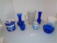 Blue Vases & Bowl, Water Pitcher