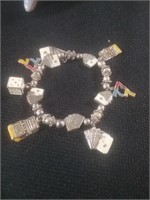 Silver tone charm bracelet with Casino charms