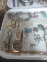 Tray of mixture of costume jewelry and watches