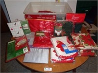 Tote of Christmas Table Cloths & Runner
