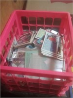 Pink crate of vintage baseball cards