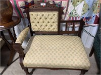 Antique Carved Settee with Tufted Back
