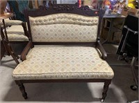 Antique Settee with Turned Legs & Carved Seat Back