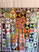Patchwork Quilt with Patterned Backing of Monkeys