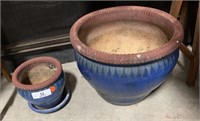 (2) Terracotta Planters, small one with water tray