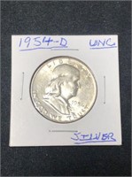 Uncirculated 1954-D Silver Franklin Half Dollar